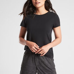 NWT Athleta Womens Black Organic Cotton Crew Tee Short Sleeve Tshirt Size 1X